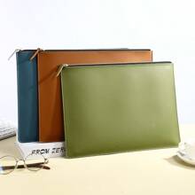 Leather Business A4 File Folder Zipper Document Bag Contract File Organizer Briefcase Portfolio,Bag For Contract/Invoice Storage,Back To School,School Supplies