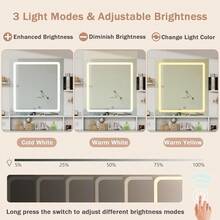 Makeup Vanity Desk With Mirror And Lights, White Make Up Vanity With Fold-Up Panel, 2 Drawers & 4 Hooks,Adjustable 3 Led - Multicolor - View 5