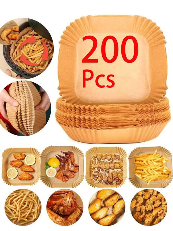 200 pezzi Carta da forno per friggitrice ad aria da 6 pollici, rivestimenti per cestello alimenti, sottopiatti, decorazioni da tavolo, rivestimenti antigrasso per teglie, tappetini per pollo fritto e patatine fritte, regali per la festa della mamma, forniture per feste di cottura, tappetini per alimenti di Ognissanti, stoviglie e decorazioni per ciotole natalizie