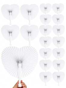 1/5/10/20/30/40/60 piezas Abanico de papel blanco con forma de corazón plegable, abanicos de papel de verano, abanicos plegables a granel de mano blanca con mango de plástico para decoración de boda, fiesta, cumpleaños, ceremonia de boda, mejor regalo