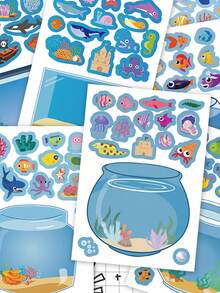 8片梦幻鱼缸拼图贴纸，适用于笔记本电脑、手册、滑板、收纳架、盒子、手机壳等。