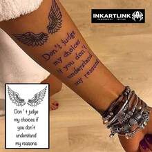 INKARTLINK Non-Permanent Tattoo Temporary Tattoo Stickers With English Sentences Design, Semi-Permanent Waterproof Tattoo Stickers That Last 1-2 Weeks, Suitable For Men And Women - Black - View 3