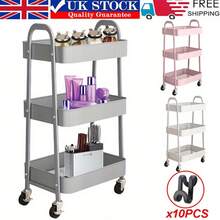 3 Tier Metal Multipurpose Wheeled Storage Tray Carts - 3 Colours Available - White - View 2
