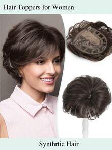 Natural Black Short Hair Topper With Bangs Relaxed Pixie Cut Clip In Hair Topper For Women With Thinning Hair Synthetic Hair Top Hairpieces