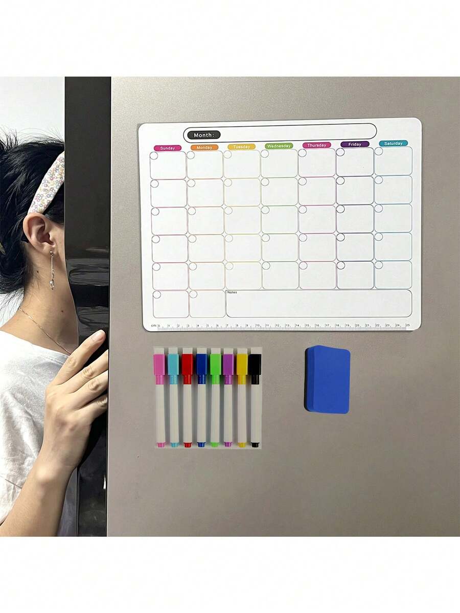 1pc Magnetic Refrigerator Dry Erase Calendar - Monthly/Weekly Meal Planner With Strong Magnetic Backing And Reusable Whiteboard Surface, Home Organization Kitchen Schedule - Multicolor - View 1