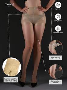 1 件 20D 透明紧身高弹力腰部控制紧身裤，适合大码女士，耐用防钩连裤袜，时尚性感透明腿袜，适合春秋季节