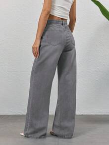 Vintage hellgraue Jeans, Damen Mode Design Lässig Straight Loose Schräg Knopf Jeans, Frühling/Sommer - Hellgrau - Übersicht 4