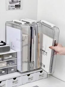 1 pieza Caja de almacenamiento de documentos transparente, impermeable y a prueba de polvo, organizador de archivos doméstico multifuncional, organizador de escritorio ahorra espacio para documentos importantes, certificados, papeles, licencias comerciales, adecuado para el hogar, la oficina, el dormitorio y la sala de estudio