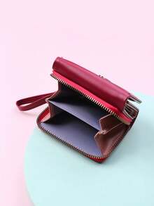 New Women Short Wallet Red Deer Horn Mini Zipper Coin Purse Cartoon Tri-Fold Snap Card Holder - Burgundy - View 3