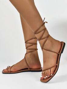 夏季休闲百搭罗马平底凉鞋 - 棕色 - 查看 3