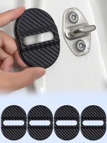 4Pcs Carbon Fiber Textured Anti-Rust Door Lock Cover – Universal Shock-Absorbing And Noise-Reducing Buffer Pad For Door Locks, Rainproof And Moisture-Proof