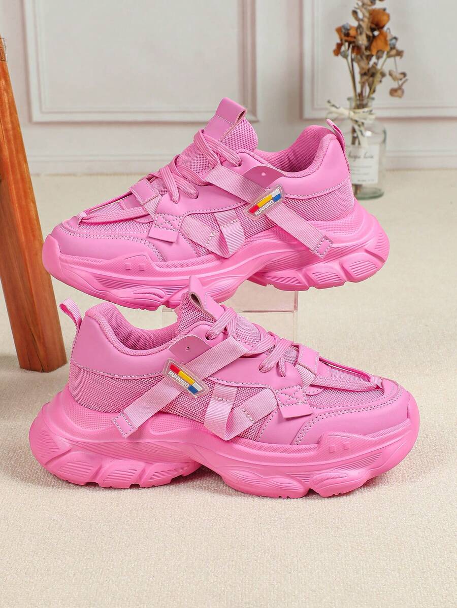 Platform Chunky Sneakers, Fashion Thick Sole High Street Casual Shoes, Multiple Colors, Suitable For Couple Walking, Holiday Travel, Sports - Pink - View 1
