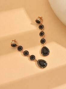 1 Pair Fashionable Personality Long Rhinestone Waterdrop Clip-On Earrings For Women, Suitable For Daily Wear And Parties