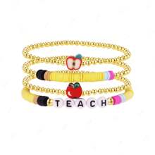 Set de bracelets en argile douce et colorée en forme de pomme, set de bracelets à perles multicouches, cadeau d'enseignant pour la fête des enseignants, Noël, remise des diplômes et rentrée scolaire