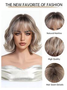 Tóc giả ngắn màu nâu lanh, xoăn nhẹ, dài 10 inch, làm từ chất liệu tổng hợp chịu nhiệt, có mái, phù hợp cho sử dụng hàng ngày, dự tiệc và cosplay. - Nhiều màu - Xem 8
