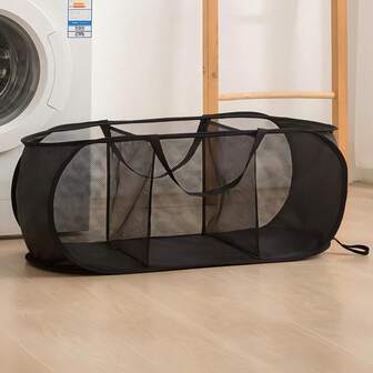 1 件透气、坚固、可折叠、节省空间的 3 隔间洗衣篮，带手柄、宽开口和侧袋、网状弹出式洗衣篮、透气、耐用、可折叠、节省空间的设计、圣诞礼物