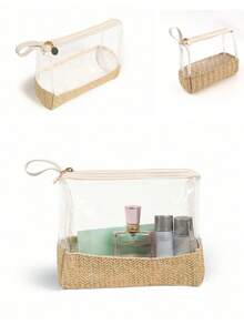 1 件雪尼尔和金色闪光贴片洗漱包化妆收纳包旅行装化妆包铅笔盒或铅笔盒钱包收纳包美容收纳包学院风化妆包尼龙化妆包化妆收纳包洗漱用品收纳包拉链收纳包