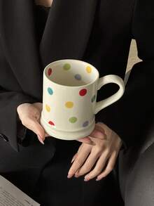简约彩色圆点图案马克杯，独特设计陶瓷情侣马克杯，礼品和纪念品水杯