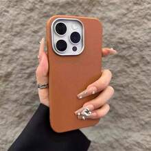 1 Piece Brown Leather - Grain Protective1 Piece Brown Leather - Grain Protective Phone Case Compatible With IPhone16E/7/8/11/12/13/14/15/X/XR/Xs/Plus/Pro/Pro Max/SE2 Waterproof Shockproof Anti-Fall Scratch Resistant - Brown - View 12