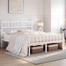 Double Metal Bed Frame 4ft6 Modern Style Bed With Headboard And Footboard Solid Slatted Bed Base White - White - View 4