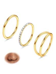 Aros para la nariz de acero inoxidable de titanio 316L, aros dobles brillantes para la nariz de 16G/18G/20G con bisagra y CZ, joyería de piercing para septum, cartílago, hélix, rook, trago y daith de 8mm, 10mm y 12mm - Juego de 3 anillos para la nariz - Ver 18