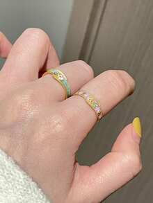 1枚复古中国珐琅滴釉桃花图案优雅戒指 - 桃花戒指 - 查看 3