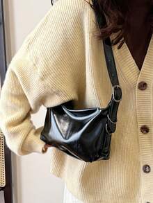 2025 最新款女士单肩包，小巧手提包，设计独特，休闲又时尚，PU 皮革，可调节肩带，宽敞空间，春夏 - 黑色 - 查看 9