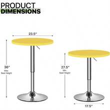 Mesa de bar redonda de 23.5'' con altura ajustable de 27.5" a 36" para sala de estar, comedor o bar - Amarillo - Ver 3