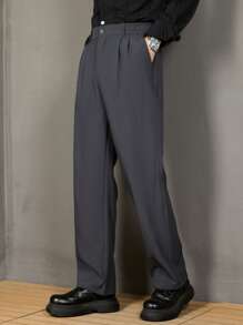 Pantalones casuales de negocios de unicolor, rectos y de corte holgado para hombre