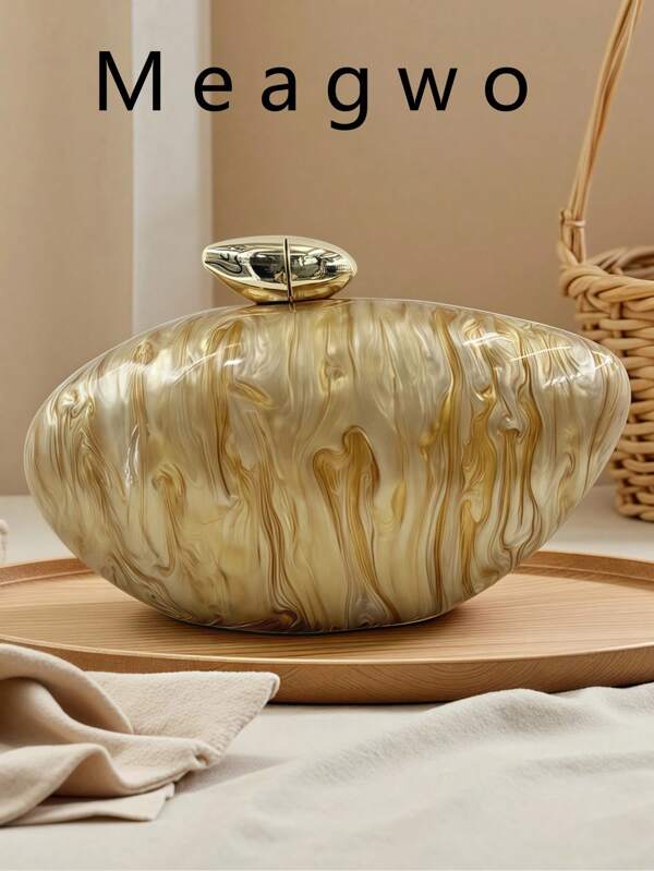 Fashionable Minimalist Marble Acrylic Handbag, Elegant Personalized Goose Egg Shape Niche Style Clutch, Chain Shoulder Bag