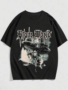 Fashion New Men's Breathable Short Sleeve T-Shirt Summer High Quality Round Neck  Print Sport Top' + White Black T-shirt with Gothic Print, Suitable for sports and daily casual wear styles - Negro - Ver 1