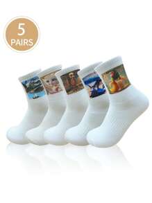 5pairs Italian Brainrot Theme Novelty Socks, Tungtung Tung Sahur Thin Comfortable And Breathable Mid Socks Funny Socks