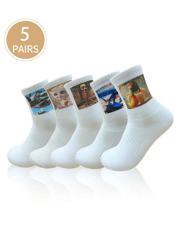 5pairs Italian Brainrot Theme Novelty Socks, Tungtung Tung Sahur Thin Comfortable And Breathable Mid Socks Funny Socks