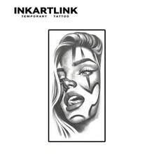 INKARTLINK 非永久紋身貼，神話小丑面具女性紋身貼，臨時個性化紋身貼，逼真半永久紋身貼，防水防汗夏季手臂紋身貼，持久1-2週，小眾植物紋身貼，萬聖節裝扮 - 黑色 - 查看 4