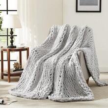 Chunky Knit Blanket - Soft Chenille Yarn Throws 40x50: Handmade Thick Cable Crochet Blanket - Large Chunky Yarn Rope Knot Throw For Couch, Sofa, Bed Home Decor - 灰色 - 查看 1