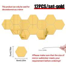 12/24/48pcs Hexagon Acrylic Mirror Wall Stickers, Removable Decorative Mirrors, Self-Adhesive Hexagonal Shaped Art Ornaments For Home Decor Wall Decor Room Decor Personalised Stickers