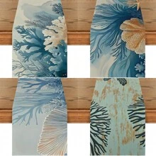 Vintage Nautical Table Runner - Washable Reusable Polyester Decor With Coral Shell Patterns For Dining, Coffee Bar, Events - Multi-Scenario Design