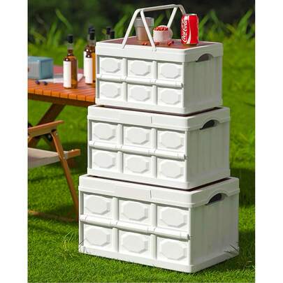 Multifunktionaler großer Outdoor Camping Picknick Aufbewahrungs-/Organisationsbox - tragbarer Handkoffer für Auto, Zuhause und Outdoor-Nutzung. Schnell faltbar, einfache Aufbewahrung, bequemer Transport, vielseitige Outdoor-Aktivitäten, integriertes Box- und Tischdesign, neuartiger Holztischplatte