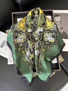 1 Peça Lenço Quadrado Estilo Bandana Feminino, Lenço de Seda de Luxo com Estampa de Flor de Castanha de Caju, Lenço Popular de Praia, Hijab de Seda para as Quatro Estações