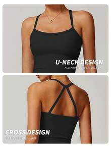 Yefecy 女士聚拢运动文胸上衣，性感美背设计，透气舒适，适合运动女性，夏季穿着，黑色 - 黑色 - 查看 7