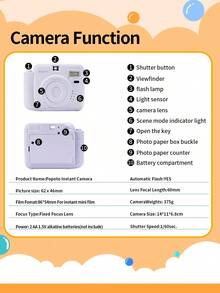 Popoto Instant Camera Gift Set, Captures Colorful Photos In 1 Minute, Compatible With Mini11/12 Film, Ideal Birthday, Holiday, Party, Outdoor, Wedding Gift For Boyfriend/Girlfriend (Batteries And Film Not Included) - 粉色相機套裝 - 查看 4