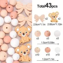 36/38/43pcs Cute Silicone Bead Set, 12mm/15mm Solid Color Koala Pattern Round Loose Beads, Used For DIY Jewelry Making, Key Chain, Pen Strap, Bracelet, Necklace, Pendant Handcraft Supplies