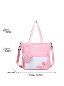 1 pieza Bolso de hombro con combinación de colores para niñas, versátil y de moda, bolso escolar informal con cierre de cremallera, adecuado para uso diario y en el campus