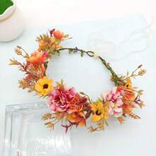 1 pieza Diadema con flor roja estilo Mori para mujer de estilo bohemio, hermoso accesorio para el cabello tipo corona de flores para novia, sesiones de fotos, Día de San Valentín, accesorios para el cabello de boda - Rojo - Ver 9