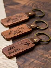 1-12 pièces Porte-clés en bois de noyer noir avec anneau, gravure laser personnalisable avec nom, logo et texte, accessoire de porte-clés en bois personnalisé pour cadeau - Noyer - Voir 6