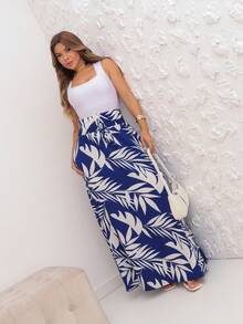 Women's Long Solid Skirt - 藏蓝色 - 查看 3