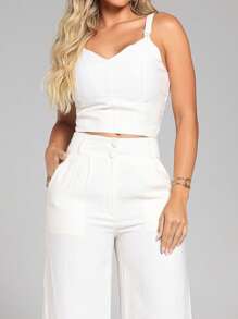 Conjunto feminino marrente de 2 peças:Ragata Sem Mangas e calca Sólida P M G