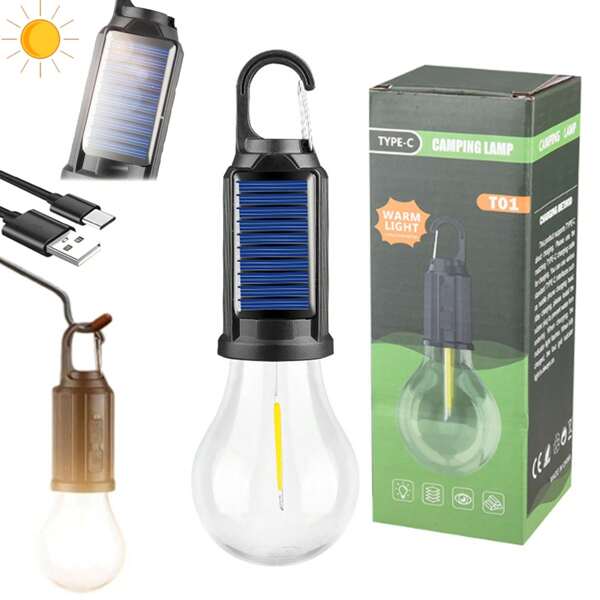 Solar Rechargeable Hook Camping Light, Retro Outdoor Tent Light, Portable Waterproof LED Camping Light (1 Piece), Solar Lights Outdoor