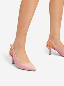 Zapatos de tacón bajo con punta puntiaguda y hebilla decorativa para mujer, estilo stiletto, para vestido de novia, elegantes, de color liso, para boda - Rosa - Ver 12