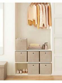 Storage Boxes, Set Of 6 Non-Woven Fabric Box With Handle, 30 X 30 X 30 Cm, Fit Cube Storage Unit, For Shelves, Foldable, Clothes Storage, Sand Beige - Beige - View 1